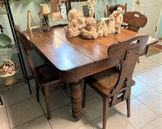Antique wooden table & 4 chairs