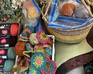 Yarn and knitting needles and supplies.