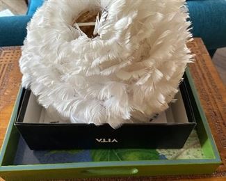 Hanging feather lamp in box.