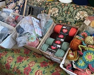 Yarn, textiles, fabrics, beads.