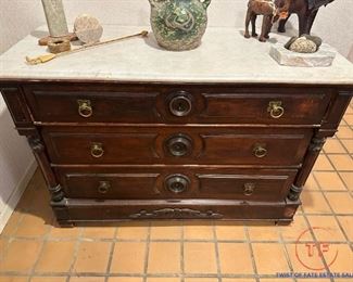 Antique Victorian Marble Topped Chest / Cabinet