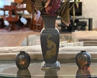 Mid Century Chinese Pewter and Brass Vases