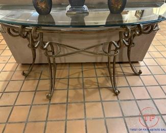 Crescent Moon Wrought Iron and Glass Top Sofa Table