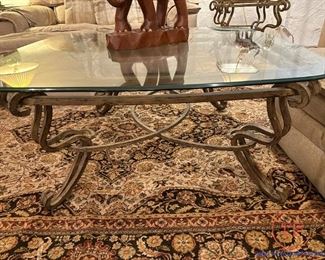 Wrought Iron and Glass Top Coffee Table