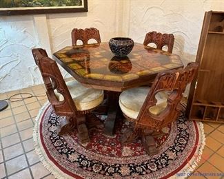 Vintage WITCO Carved Table and Chairs Gaming Set