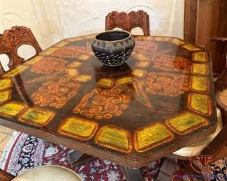 Vintage WITCO Carved Table and Chairs Gaming Set