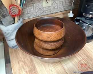 MCM Teak Wood Salad Bowl Set