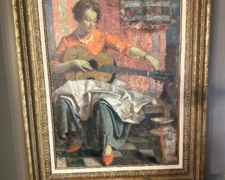 BELA KONTULY Oil on Canvas Female Guitar Player