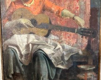 BELA KONTULY Oil on Canvas Female Guitar Player