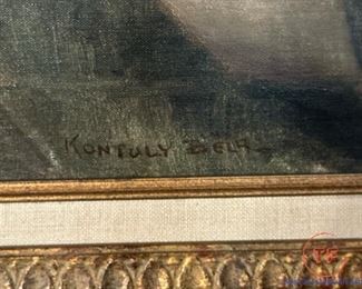 BELA KONTULY Oil on Canvas Female Guitar Player