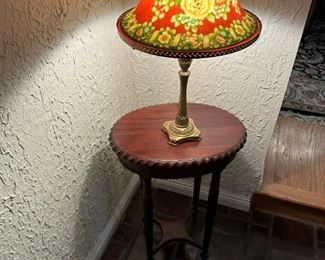 Vintage Brass Table Lamp with Reverse Painted Floral Shade