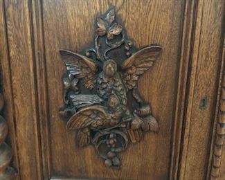 Antique Hand Carved Hunters Sideboard with Barley Twist Sides