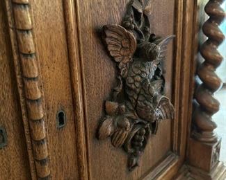 Antique Hand Carved Hunters Sideboard with Barley Twist Sides