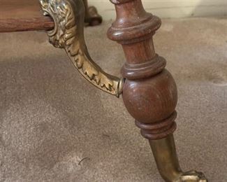 Antique Tiger Oak Wood and Brass Dragon Claw and Ball Parlor Table