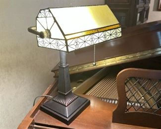 Tiffany Style-Stained Glass Bankers Lamp