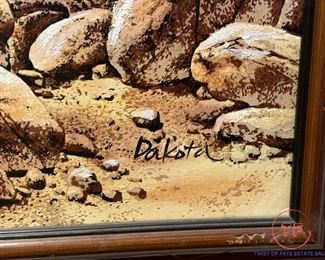 Large Enhanced Lithograph on Canvas Stagecoach Scene Signed DAKOTA