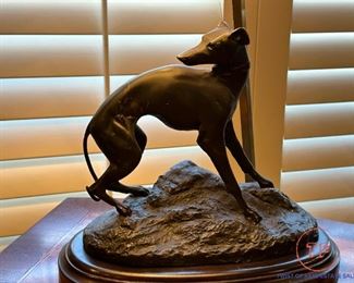 THOMAS GECHTER French Bronze Italian Greyhound / Whippet Signed Sculpture - Table Lamp