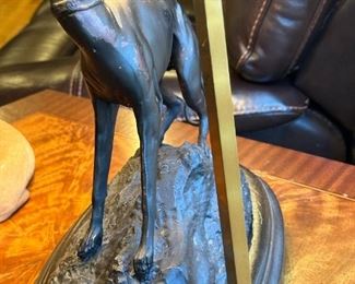 THOMAS GECHTER French Bronze Italian Greyhound / Whippet Signed Sculpture - Table Lamp