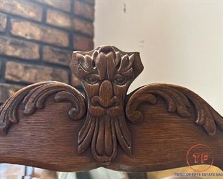 Antique Carved Drop-Front Secretary Desk / Display Cabinet