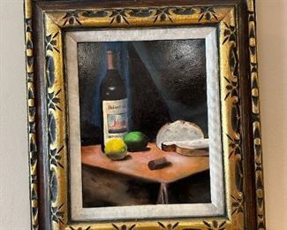 Original Oil on Canvas Wine Still Life by J FISCHER
