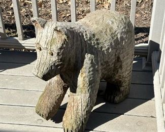 Large Wood Carved Bear Display