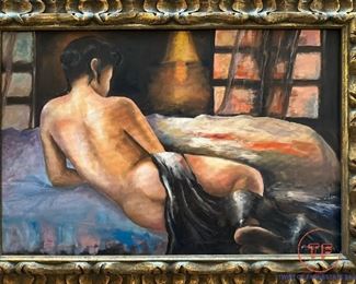 Original Nude Oil on Canvas by J FISCHER