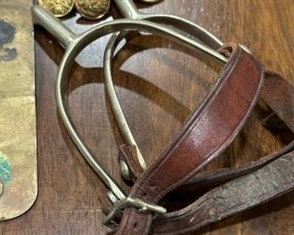 WWI Spurs (A.B. August BUERMANN), WWI Military Coat Buttons (Waterbury Button Co.), and WWI Brass Button Polisher (N.S. Meyer Inc.)