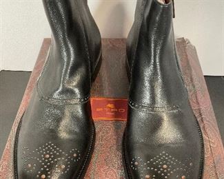 ETRO Black Leather Zip Ankle Boots - Eur 44