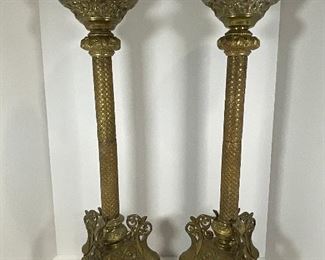 Antique Brass Trinity / Alter Candlesticks - 28" Tall