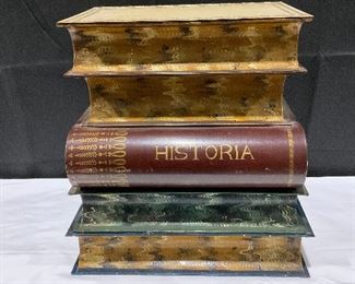 Italian Tole Metal Painted Stacked Book Accent/ Flip Top Table