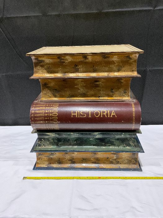 Italian Tole Metal Painted Stacked Book Accent/ Flip Top Table