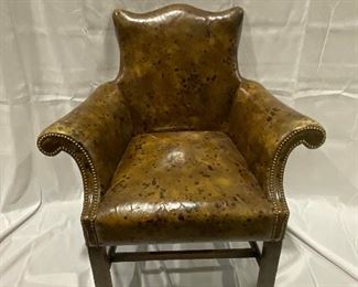 Vintage Chesterfield Style Ink Blot Leather Chair