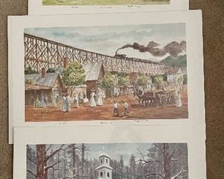 John Kollock prints, "Sautee Totem 1938" 45/500, "Tallulah Falls 1893" 45/500, "Christmas Eve 1851" (Grace Church) 45/500