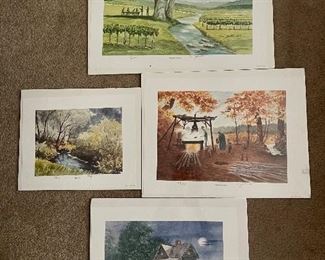 John Kollock prints " Mountain Vineyards" 45/500,  "Head Waters" 45/500, "Syrup Making Time" 45/500, "Pickin On the Porch" 45/500