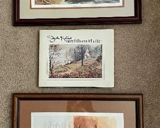 John Kollock prints and book. "Minnehaha Falls" 45/750, Signed Kollock book "Watercolor Memories of the Hills", "My High" 45/750