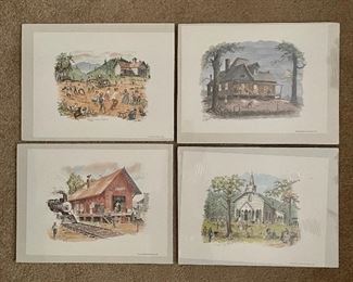 Story Book prints by John Kollock. "Recess",  "Sunday Evening", "Twice Daily Run", "Dinner on the Ground" all are 45/500