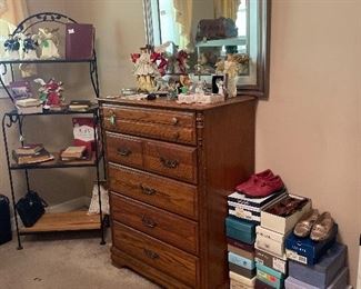 Sumter Furniture Co. South Carolina tall chest, metal bakers rack