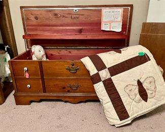 Lane  cedar chest, butterfly quilt