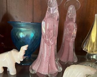  Blue Fenton vase, Murano Angels