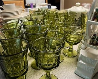 23 Fostoria Augus Green glasses