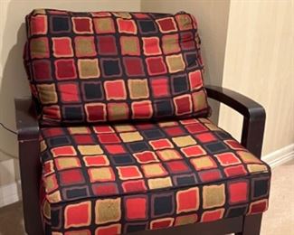 Upholstered Spindle Wood Accent Arm Chair with Art Deco Fabric 