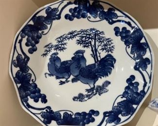 Vintage Dark Blue and White Rooster Plate