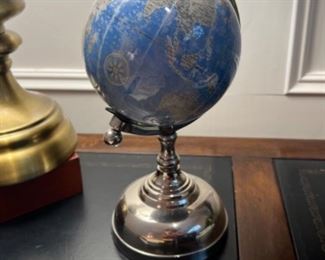 Blue World Globe with Silver Stand