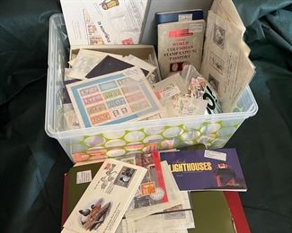 Large selection of US and Foreign stamps. FDC, packets, full sheets.