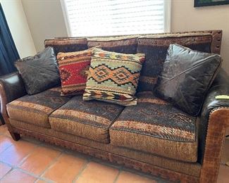 Gorgeous leather sofa with nail head trim and SW upholstery. 

* Qualifies for Presale 