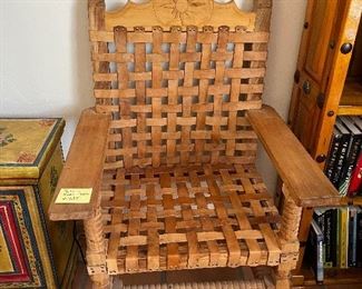 Rustic SW Chair with woven leather back and seat.