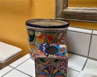 Talavera waste basket and tissue box