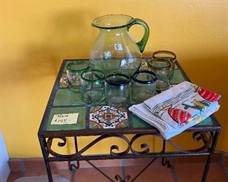 Tile and wrought iron table
Beverage set blown glass