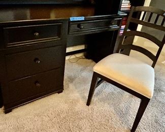 Stanley furniture black painted student desk 
44”w x 18”d x 30”h $85 (2 available)
2 desk chairs $25 each