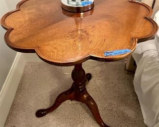 2 Baker Furniture Clawfoot, Cherrywood Fold down 25” Rnd x 30”h Piecrust Tables pictured table $145